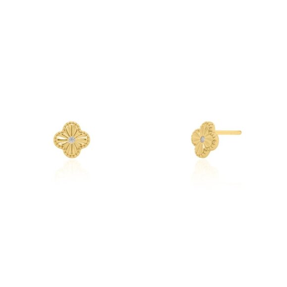 NWT Annabella Clover Studs // 14kt Gold Vermeil + CZ - Picture 1 of 5